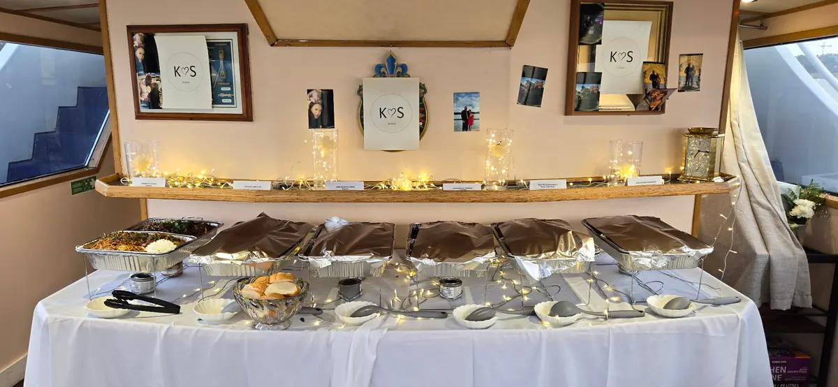 Wedding reception setup aboard Cheer
