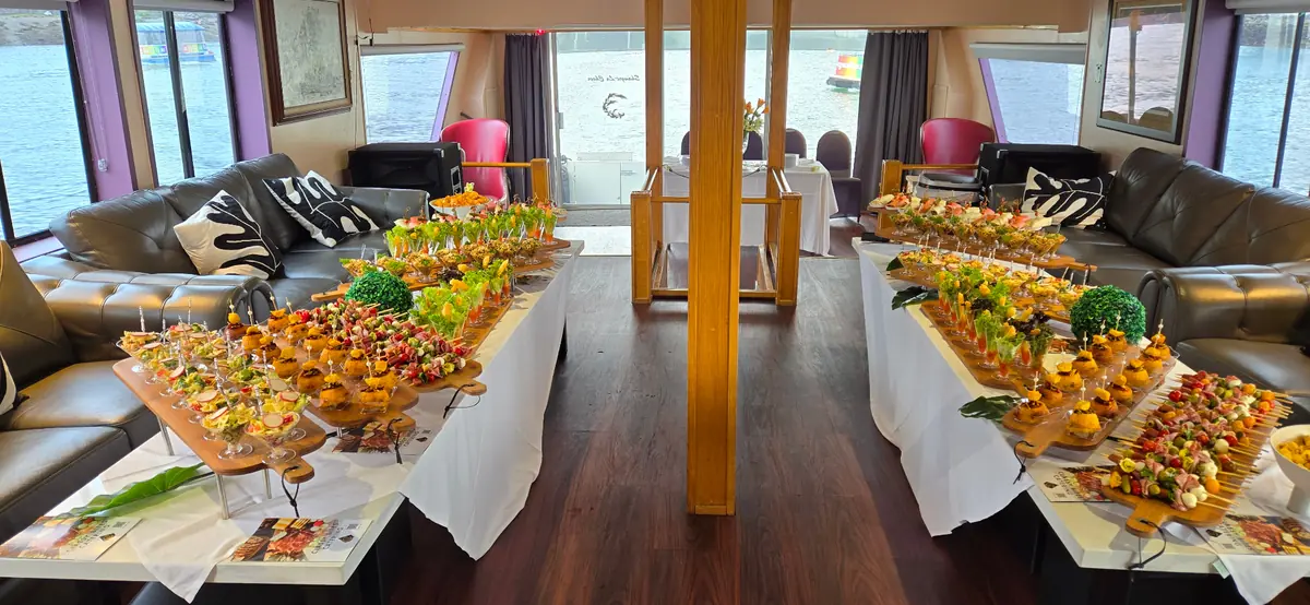 Catered buffet spread aboard Cheer